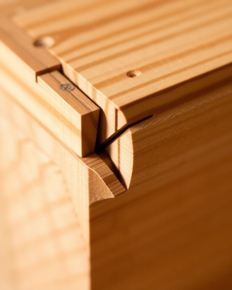 Detail einer handgefertigten Schwalbenschwanzverbindung in Eiche